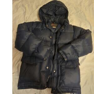 Vintage Jones Goose Down Sweater Puffer Jacket Small Navy Blue